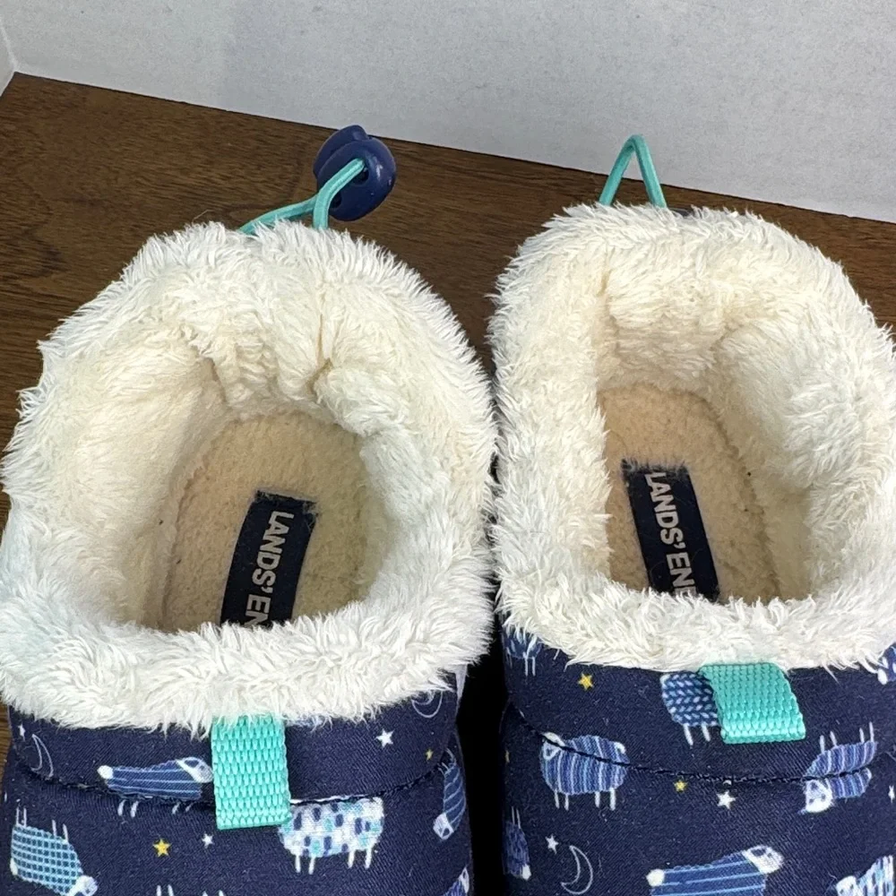 Lands End Sheep Kids Sherpa Lined Ultra Lightweight Puffer Slippers, est sz 4
